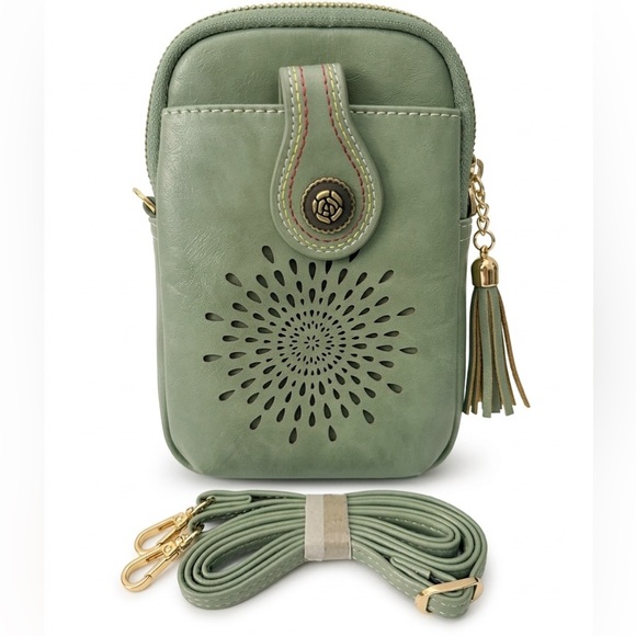 aphison Handbags - Aphison’s Sage Green Crossbody Bag with Tassel Accent